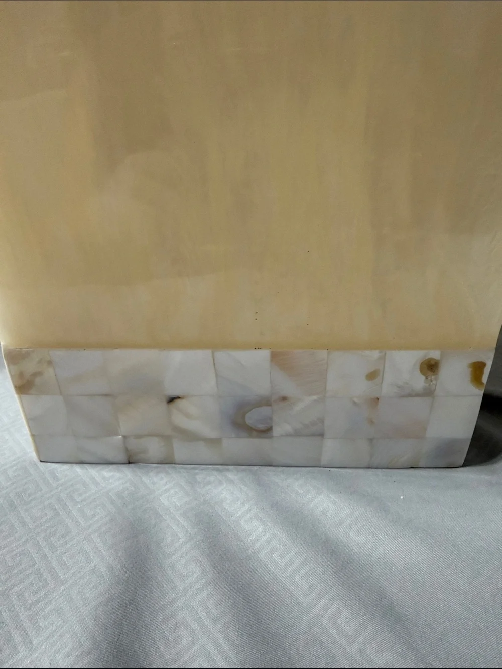 Mid Century Poured Resin Square Wastebasket Mother of Pearl Mosaic Tile Trim